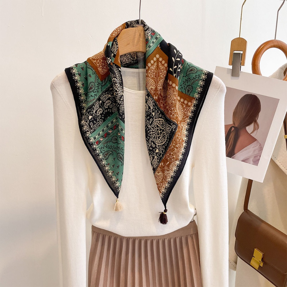 Tassel Scarf Women Square Cott - Bandana Cotton 评论和价格