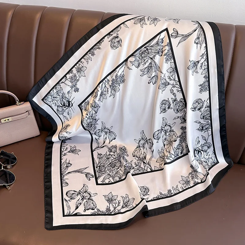 70*70cm Luxury Floral Print Si - Face Scarf Mask 评论和价格