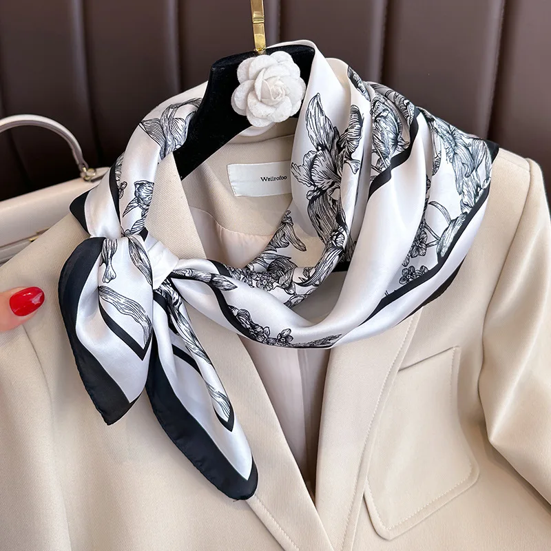 70*70cm Luxury Floral Print Si - Face Scarf Mask 评论和价格