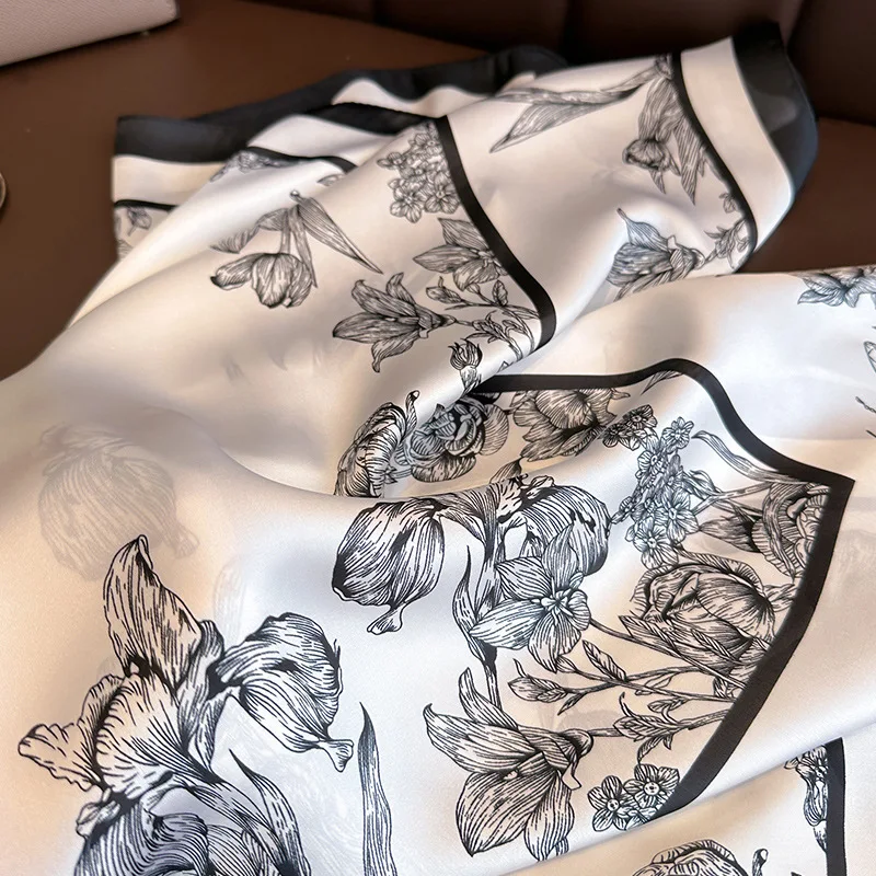 70*70cm Luxury Floral Print Si - Face Scarf Mask 评论和价格